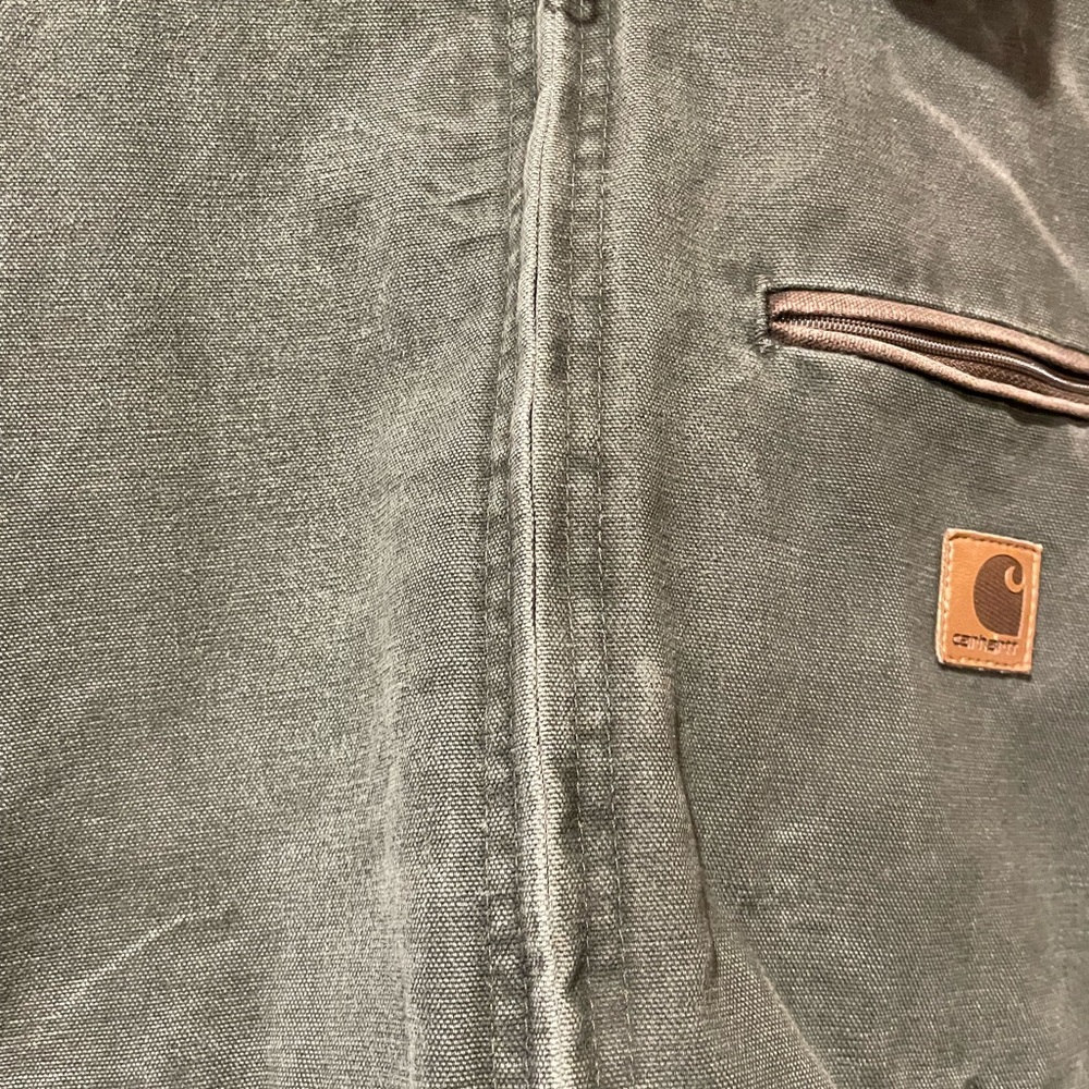 VTG Carhartt Detroit Jacket J97 MOS Moss Green Blanket Lined Distressed XL USA - Picture 3 of 11